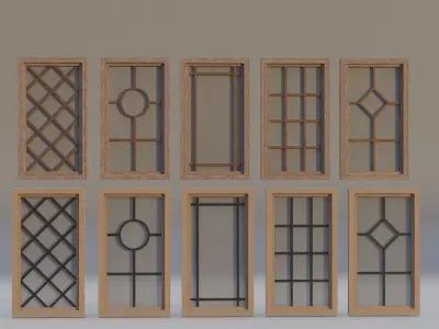 Wooden Windows Multicolor Low-poly 3D model