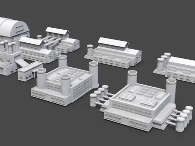 Low Poly 10 Industrial Buildings Mini Pack 4 - Untextured Low-poly 3D model