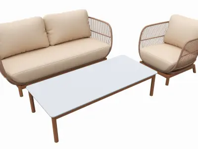 Outdoor set 3 seater sofa chair coffee table 01 3D model