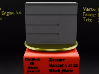 Dresser - Variant 1 of 25 - Black Matte Low-poly 3D model
