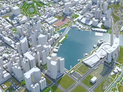 Singapore Downtown Low-poly 3D model