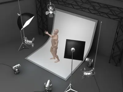 Photo studio equipment and white background 3D model