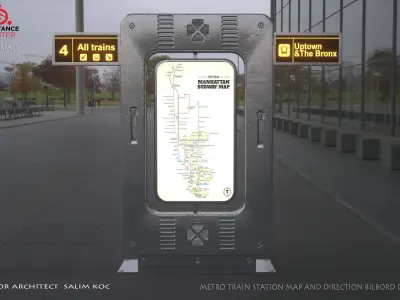Subway Train Station Map and Direction sign billboard 3D model Low-poly 3D model