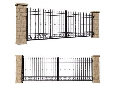 Entrance Driveway Iron Gates Fence 3D model