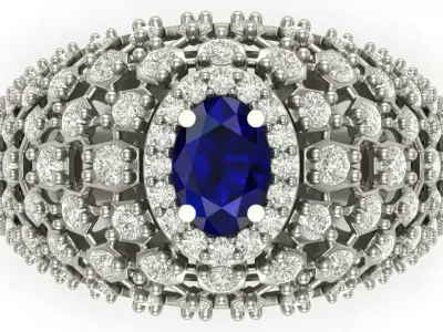 Oval Sapphire Diamond Abstract Ring  3D print model