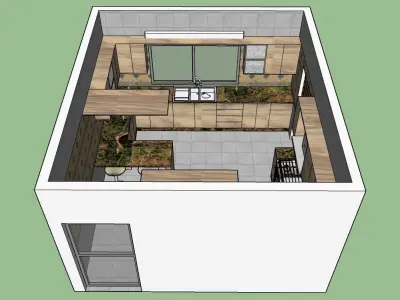 Formica Kitchen design with Natural Granite 3D model