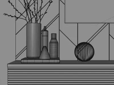 Tv set 4 fireplace with marble and wood panels 3D model