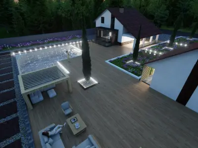 Classic house pool and auto garage 3D model