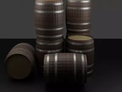 Wooden Barrel Set 3D Model 3D model