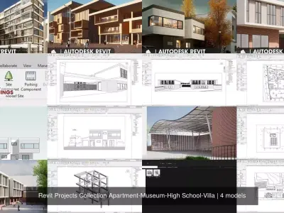 Revit Projects Collection Apartment-Museum-High School-Villa 3D Model Pack