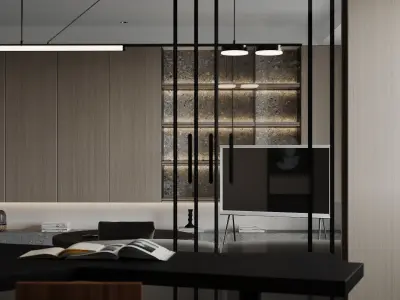 Modern apartment living room dining room kitchen design 3d model 3D model