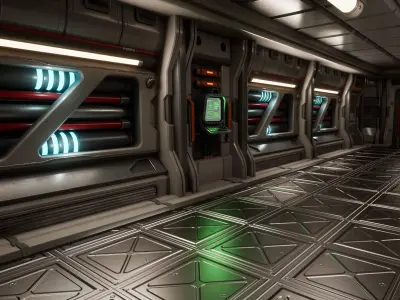 Sci FI Hallway Asset Pack Low-poly 3D model