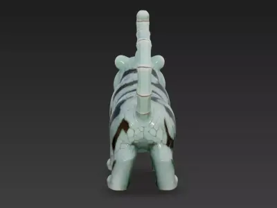 Celadon Ceramic Tiger Statue - Stylized Decorative 3D Model 3D model