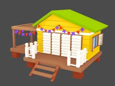 Stylized Cartoon Beach Houses Pack Low-poly 3D model