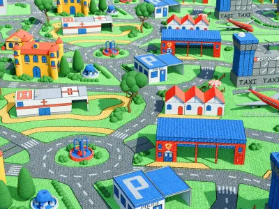  3D Stylized City Classic Play Rug 