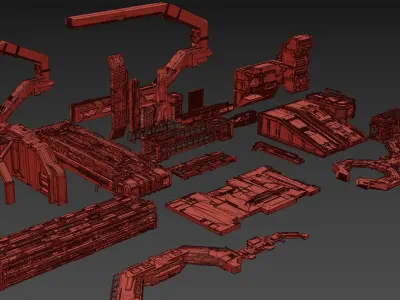 Scifi dressing kitbash set 2 Low-poly 3D model