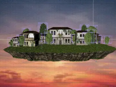 3D High Detailed Fantastic Flying Island Scene 3D model