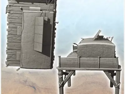 Post-apocalyptic house on stilts with solar panels and access la 3D print model