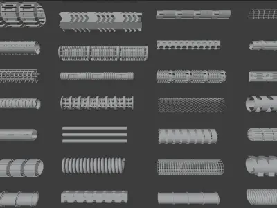 117 Rigged Sci-fi Mechanical Tubes for Kitbashing 3D model