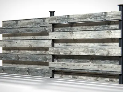 Wooden Planks Fence PBR Low-poly 3D model