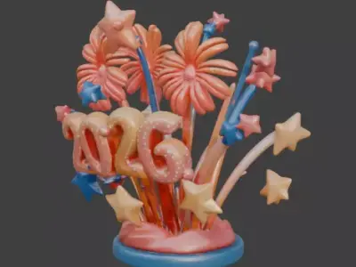 Stylized 2026 New Year Celebration Sculpture 3D Model Low-poly 3D model