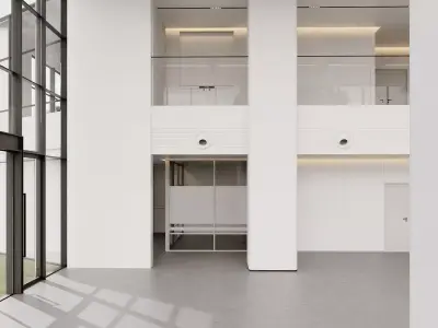 Modern Office Lobby Interior with Glass Reception Desk 3D model