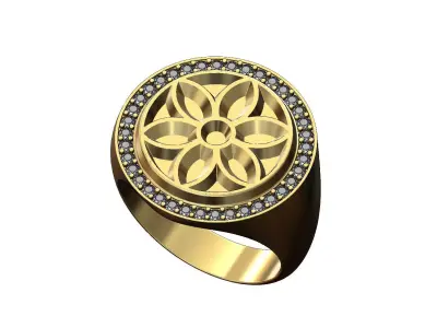 Gothic ornament large 21mm round diamond ring US size 9 3D print model