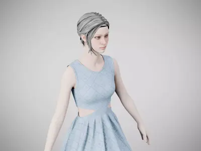 Dress 33 Light Blue Low-poly 3D model