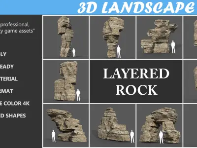 Low poly Brown Layerd Rock Low-poly 3D model