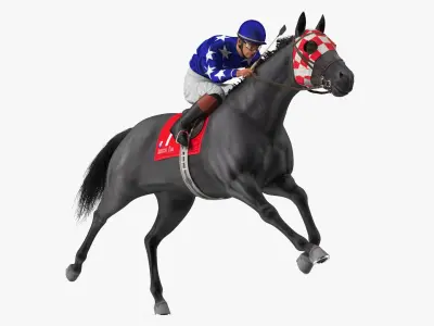  Running Black Racing Horse with Jokey 