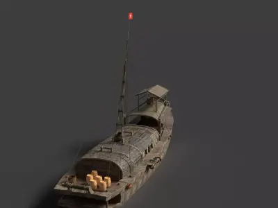 Chinese ancient  fishing  boat   Low-poly 3D model