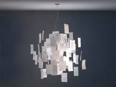 Zettelz 5 light fixture with paper hanging from it 3D model