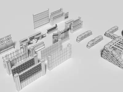 fences wooden structure made of sandbags 3D model