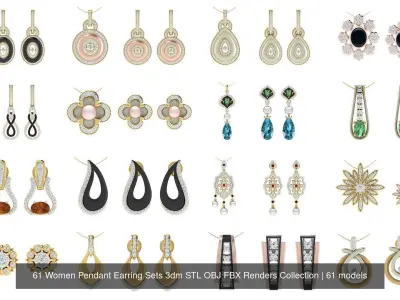 61 Women Pendant Earring Sets 3dm STL OBJ FBX Renders Collection 3D Model Pack