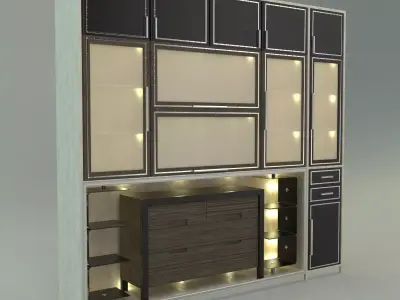 Wardrobe kitchen cabinet with drawers and lights Free 3D model