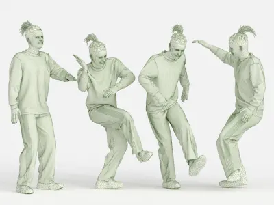 Man in 04 Poses Street Dance Low-poly 3D model