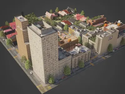 Realistic City District A16-R17 MAYA Low-poly 3D model