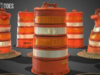 3D TRAFFIC DRUM BARRELS - Game Ready Low-poly 3D model