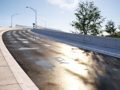 Wet damaged road texture 3D model