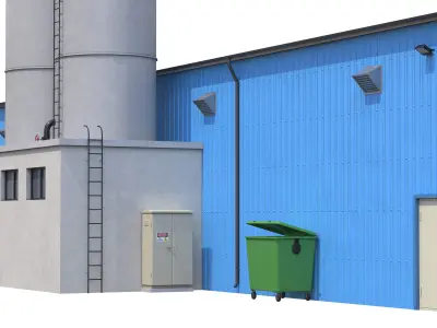 Industrial Building 6 Blue Low-poly 3D model
