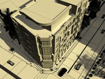 Residential Building with all street environment  3D model