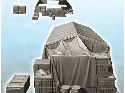 Base camp in canvas with ammunition boxes 4 3D print model