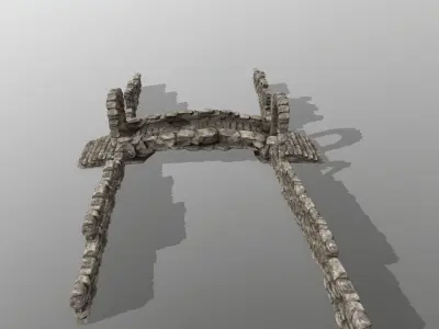 ruin set statue of stone bridge Low-poly 3D model
