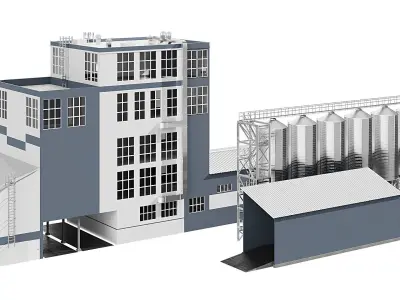 Factory building Low-poly 3D model