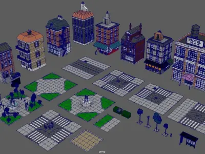 City package low poly Low-poly 3D model