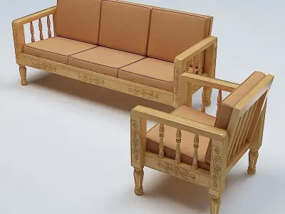 Sofa Set Wooden 3D model