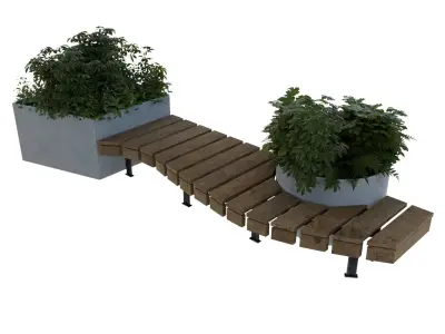 public wooden bench Low-poly 3D model