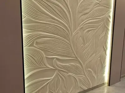 Modern floral Relief Panel Wall Decor Set STL Mural CNC 364 3D model