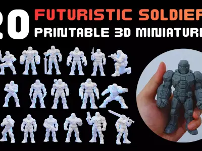 20 Printable 3D Miniatures Futuristic Soldier Sci-Fi Trooper  3D print model