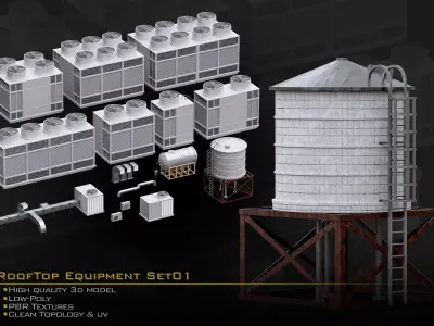 Rooftop Equipements Set01 Low-poly 3D model